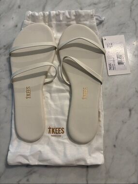 TKEES Women's Cream Double-Strap Slide Sandals